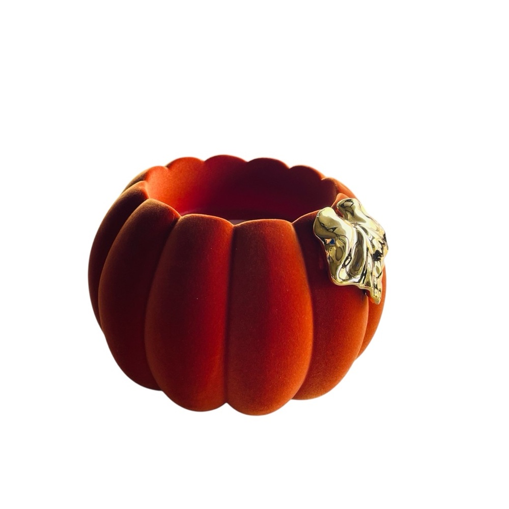Bath & Body Works Orange Flocked Fall Pumpkin 3 Wick Candle Holder